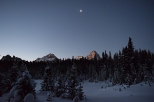 Moon and dawn lit Mt. Assiniboine