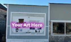 building with placeholder for art