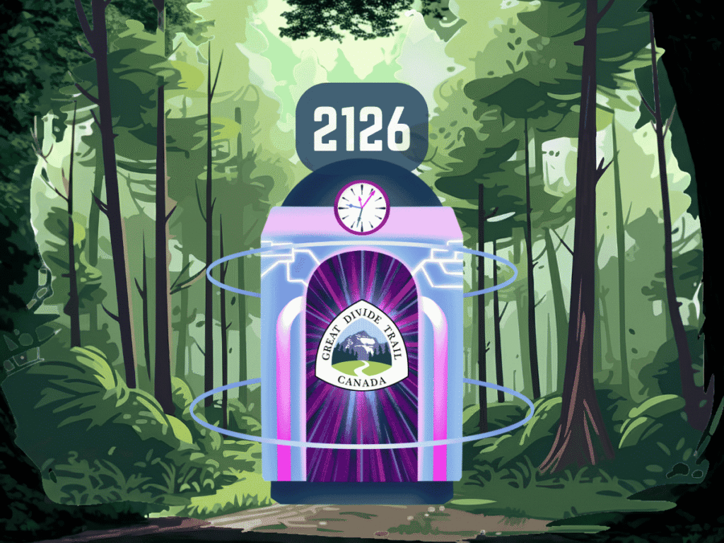 A time machine representing the GDTA time capsule traveling to 2126